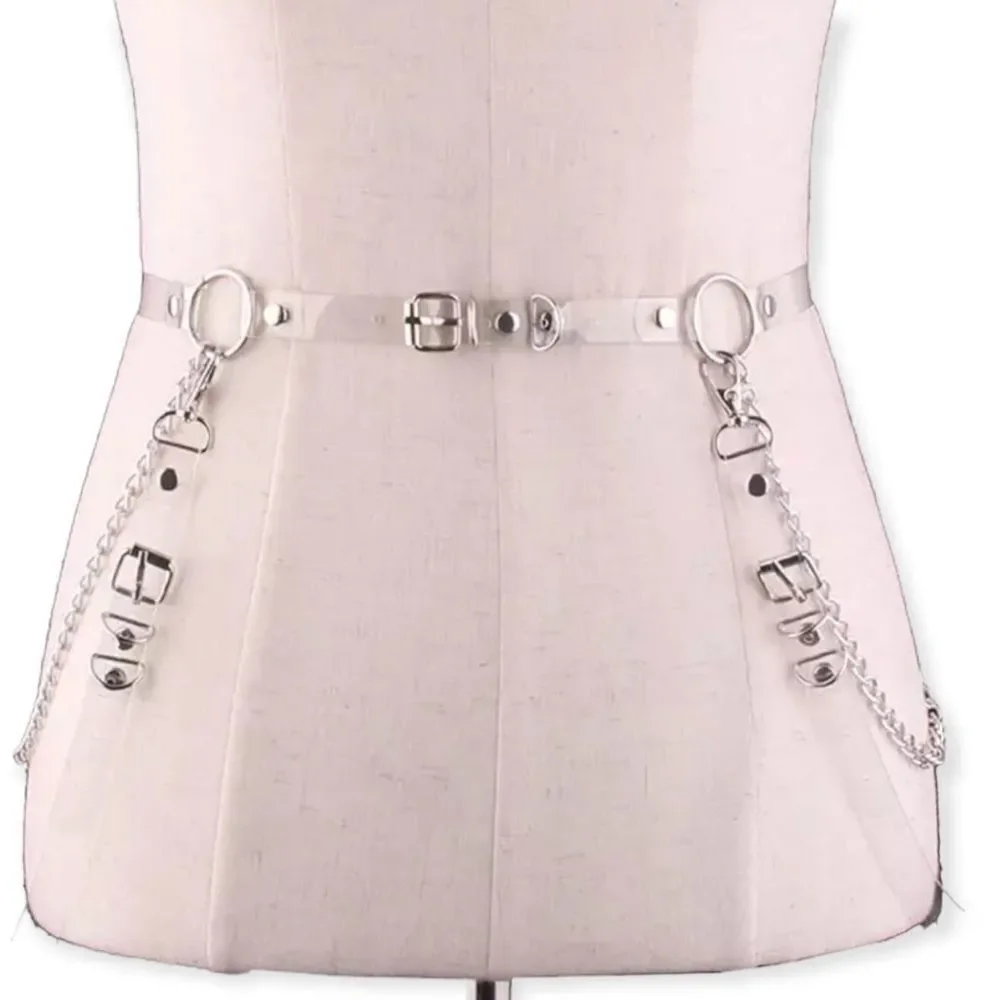Body Harness Straps Clear Adjustable Waist Belt Silver Pants Chains NWT